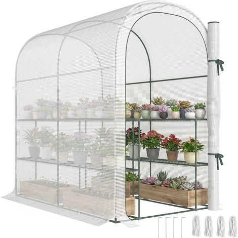 Outsunny Walk-in Greenhouse Garden Plant Growhouse with Roll-up Door, White (1/5)