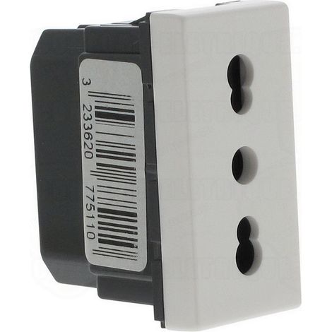 Legrand – Prise de courant 2P+T 10A/16A standard italien Mosaic 1 module blanc – Connexion par bornes à vis – Installation encastrée ou en saillie (1/4)