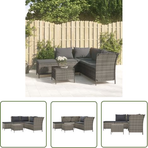 The Living Store 4-tlg. Garten-Lounge-Set mit Kissen Grau Poly Rattan - Gartenmöbeln - Loungesessel - Rattan Möbel - Outdoor Möbel - Garten Lounge Set (1/5)
