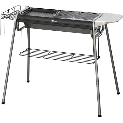 Barbecue à Carbonella avec Grille et Plaque de Cuisson, Panier et Étagères, 107x63x75cm, Noir