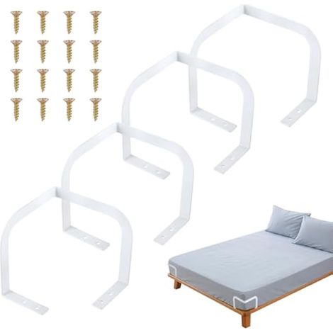 4 supports de matelas à fixer au sommier, 14 cm de protection antidérapante pour les coins du lit, supports de matelas en métal, blanc (1/4)
