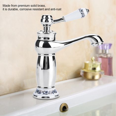 Robinet mitigeur à poignée unique à motif floral pour lavabo de salle de bain (chromé)