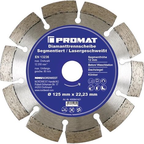Disque à tronçonner diamant D. 180 mm perçage 22, 23 mm soudé au laser 12 mm