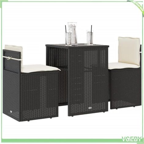 Ensemble de bistro 3 pcs - FAFEICY - 4003869 - Résine tressée noir - Table verre trempé - Coussins amovibles (1/5)
