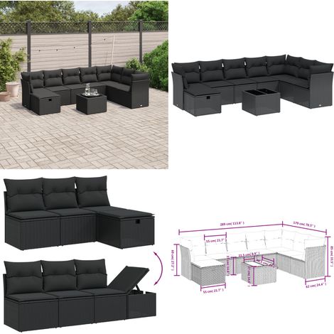 9-tlg. Garten-Sofagarnitur mit Kissen Schwarz Poly Rattan - Gartenmöbel Set - PE-Rattan Gartenmöbel - Outdoor Sofa - Esstisch Set - Lounge Set - Home & Living (1/5)