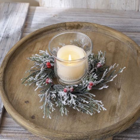 Couronne De Bougie De Noël - Pommes De Pin Et Baies Rouges - Pour Armoire De Cuisine Table Centre - 20 X 20 Cm - 1 Pièce (1/5)