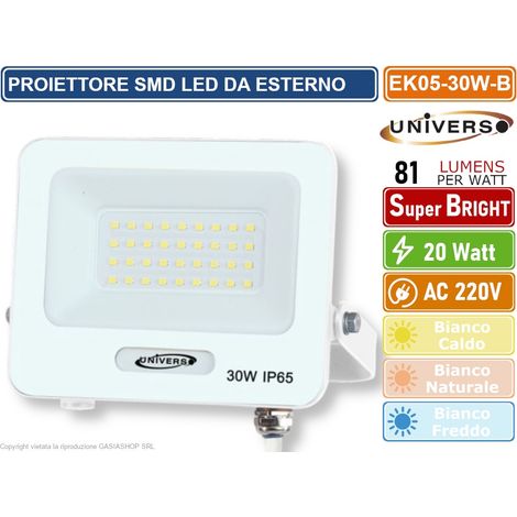 UNIVERSO EK05-30W-B FARO PROIETTORE SMD LED FLOODLIGHT 30W SLIM IP65 COLORE BIANCO - 3000K 4000K 6500K - Colore Luce:Bianco Caldo