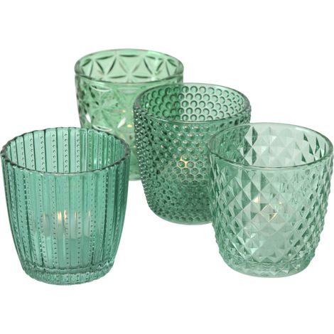 Boltze Windlicht Set Marilu 4-teilig petrol Deko-Gläser Teelichter 8 cm