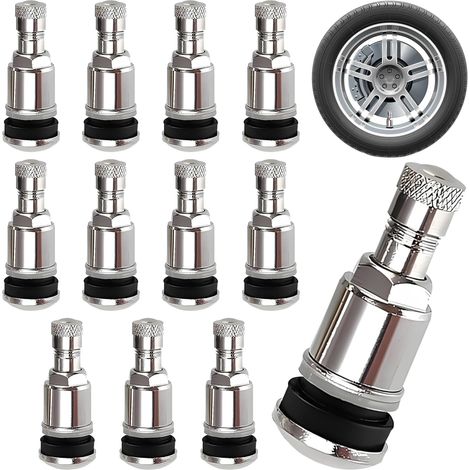 12 Pièces Valves Métalliques pour Jantes, 11.3mm Valves en Acier Argenté, Universelles Tire Valve, pour Pneus de Voitures, Camions, Motos (1/5)