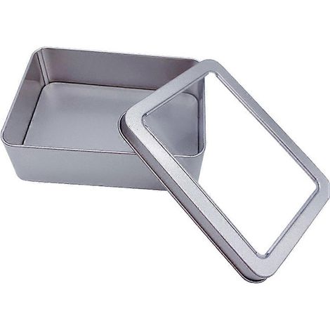 Boîtes de rangement pratiques en fer-blanc (lot de 2), compatibles avec la maison et le bureau, dimensions : 12,5 x 9 x 4,8 cm, couleur argentée. (1/5)