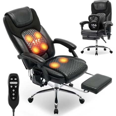 COLAMY Chaise de bureau ergonomique, Massage 6 points avec chauffage lombaire 3 niveaux, Inclinaison 94-125° réglable avec repose-pieds extensible – Noir (1/5)