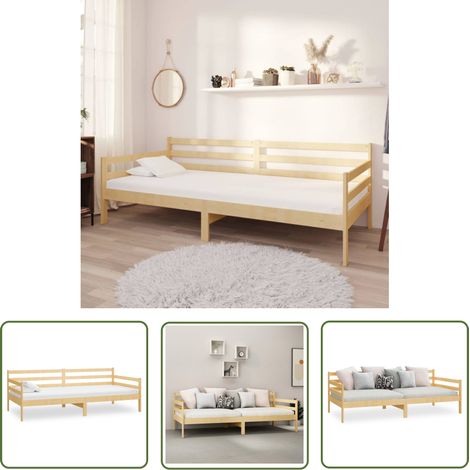 The Living Store Tagesbett Massivholz Kiefer 90x200 cm - Holz Tagebett - Kiefernholzbette - Schlafsofa - Gästebett - Wohnraum Möbel (1/5)