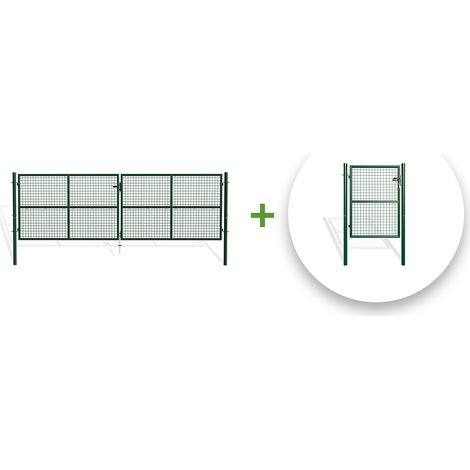 Pack portail battant grillagé OLGA 400x130cm + Portillon 1m VERT