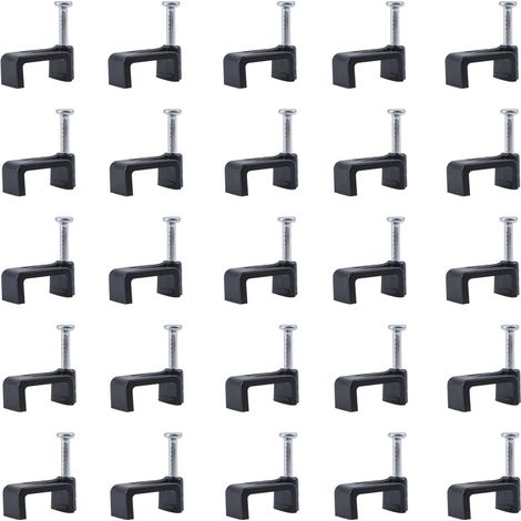 Lot de 200 clips de câble de 12 mm avec clous pour câbles plats - Noir