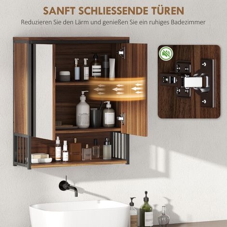 Lot suspendu pour salle de bain, armoire miroir en MDF et panneau de particules, marron. (1/5)
