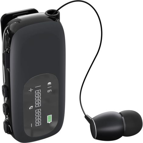 Casque sans Fil Business, avec Câble Rétractable, Casque de Lavalier sans Fil avec écran LCD, Bluetooth 5.4, Connexion à 2 Téléphones (Gris) (1/5)