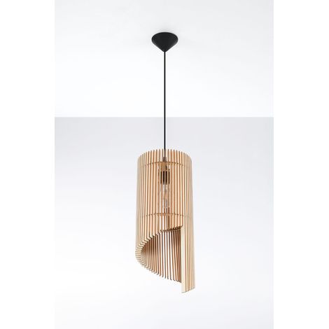 Hängelampe Natur Schwarz E27 Holz Modern Hängeleuchte