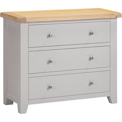 Windsor 3 Drawer Chest - L40 x W97 x H81 cm - Pebble Grey/Oak