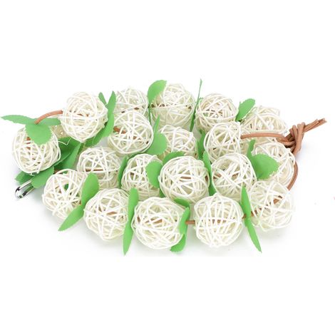 Balle en rotin avec feuilles, jouet à mâcher pour perroquets, décoration pour cage, balle blanche, taille L (1/5)