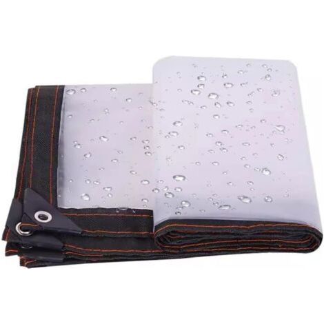 Bâche imperméable perforée transparente 2x2M matériau PVC pliable bâche extérieure imperméable, indéchirable et coupe-vent (corde blanche incluse)