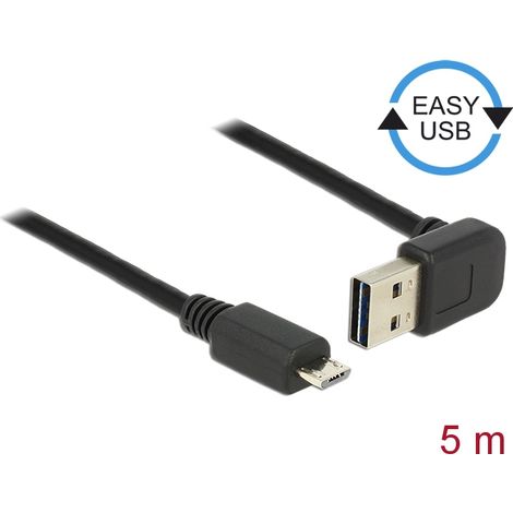Delock Cable EASY-USB 2.0 Tipo-A macho, sesgado hacia la arriba y hacia abajo  USB 2.0 Tipo Micro-B macho de 5 m