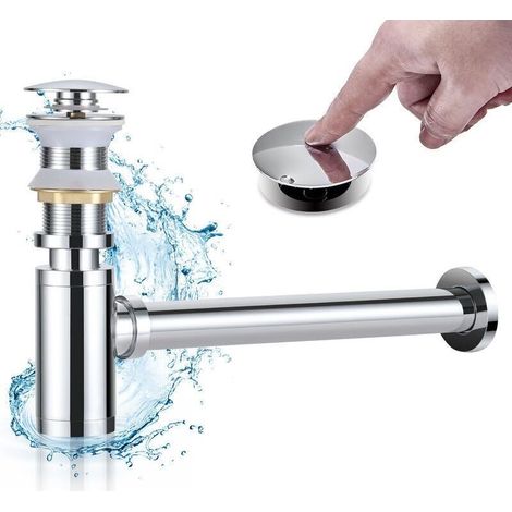 Siphon Lavabo avec Bonde Lavabo Pop-up sans Trop-plein. Ensemble Vidage et Siphon Salle de bain. Kit Siphon Bonde Lavabo Design Automatique en Laiton Massif. Chromé (1/5)