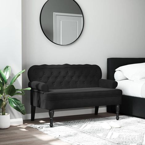 Banc avec dossier en velours noir, assise rembourrée, 119,5 x 64,5 x 75 cm - PANGIVO (1/5)