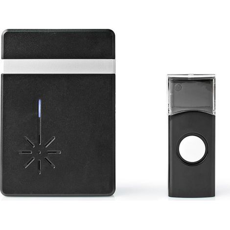 Timbre inalambrico funciona con pilas 3 v cc 1x cr2032 volumen 80 db alcance de la senal 300 m ip44 36 melodias 1 receptor negro