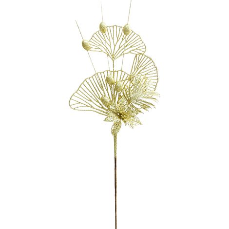(10 par paquet) Branche décorative de lys en éventail, couleur or poudré, rouge, 42 cm (1/5)