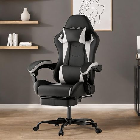 Chaise de bureau coloris noir blanc en PVC 58,5 x 63 x 120,5 cm (1/5)