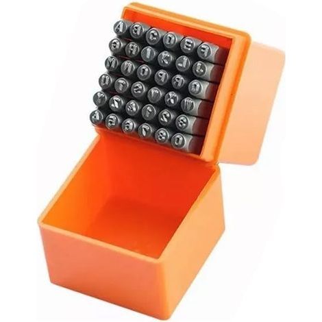 Juego de 37 sellos de acero: 26 letras, 9 números, 1 símbolo y 1 sello en forma de corazón. Estuche de cuero portátil con perforadora de metal. (1/5)