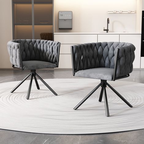 Lot de 2 chaises en velours gris pivotantes avec pieds en métal, style luxe pour salle à manger ou salon (1/5)