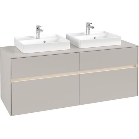 Meuble de rangement VB WTUS Collaro C076B0 1400 x 548 x 500 mm avec éclairage, 4 tiroirs pour 2 personnes, gris clair.