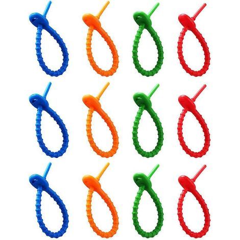 Lot de 12 attaches de câble en silicone, réglables et réutilisables, de couleurs assorties.-16.5X1CM (1/3)