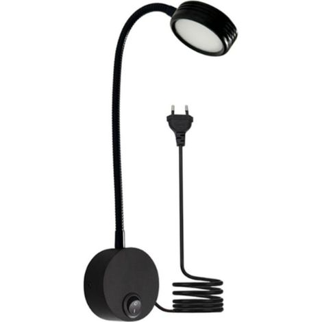 3W 6000K (Noir Blanc froid) EU plug Lampe de lecture flexible lampe de chevet LED avec interrupteur ON/OFF et prise filaire, lampe murale à col de cygne pour chambre bureau hôtel (1/5)