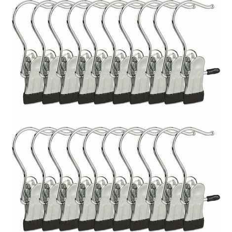 Kleiderbügel-Clip aus Metall, Gummihaken-Set, 20 Stück (HxBxT): 11,5x5x2 cm, silber/schwarz (1/5)