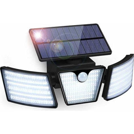 Solar-Außenleuchte mit Bewegungsmelder, 265 LEDs, IP65 wasserdicht, 3 Leuchtenköpfe, 360° drehbar, wasserdichter Wandstrahler für Garten, Garage, Einfahrt und Eingangsbereich