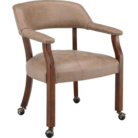 PADMA HOUSE Large Dining Chairs with Casters and Arms, Rolling Dining Chair with Wheels, Accent Game-Chairs Boss Caption's Chair, 66CM x 64CM x 66.5CM, Cherry Legs & Yellowish Brown SY-1533-LT (1/5)