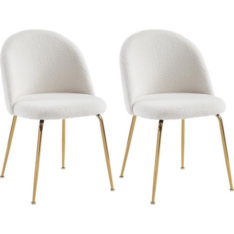 Vente-Unique – Lot de 2 chaises en tissu bouclette blanc – Pieds en acier inoxydable doré – Hauteur 77 cm – Garnissage en mousse polyuréthane (1/4)