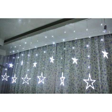 BLANC FROID 2.5m 12 Étoiles 138 Leds Rideaux Guirlande lumineuse Décor Lumière Noël Fête Vacances Mariage Fenêtre 8W Flash