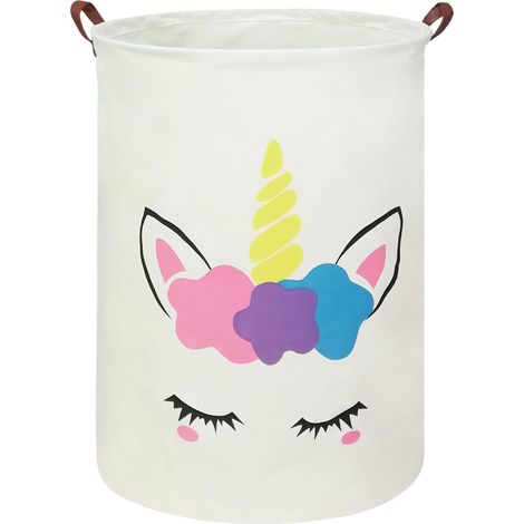 Panier à linge rond imperméable, panier à linge pour chambre d'enfant, boîte de rangement pour jouets pour enfants pour filles et garçons, panier pour couches ou peluches, panier en tissu (1/5)