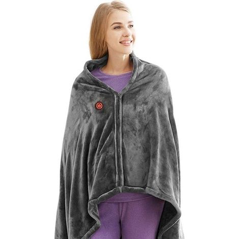 Couverture chauffante à capuche, 150 x 85,3 cm, niveaux de température jusqu'à 60 degrés, chauffage USB, portable, gris (1/5)