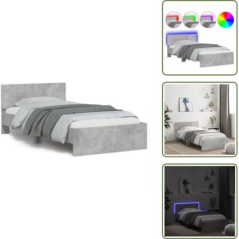 The Living Store Bettgestell mit Kopfteil und LED-Leuchten Betongrau 100x200 cm - Beton Grau - Holzrahmen - Lattenrost - Kopfteil - LED Beleuchtung (1/5)