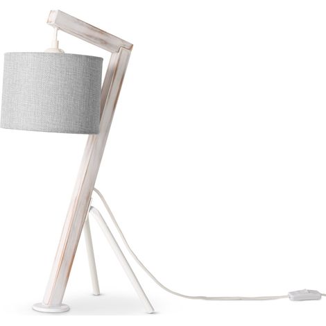 Paco Home Stehlampe Tischlampe Wohnzimmer Lampenschirm Leselampe Nachttischlampe Galgen Tischleuchte - Weiß, Grau (Ø16cm)