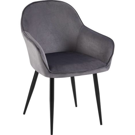 Moderna y cómoda silla de comedor x1 en terciopelo gris oscuro y patas de metal negro 100001996 (1/5)