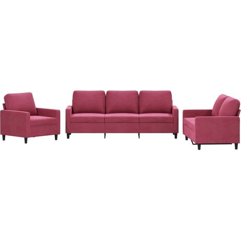 Maison Exclusive - Set di Divani 3 pz con Cuscini Rosso Vino in Velluto