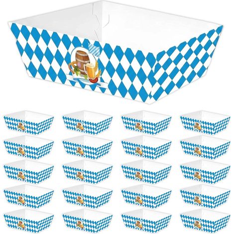 20 Barquettes Frites - Assiette Carton Jetable Bleu et Blanc - Plateau Snack en Papier pour Fête de la Bière, Décoration Anniversaire et Buffet (20 Pièces) (1/5)