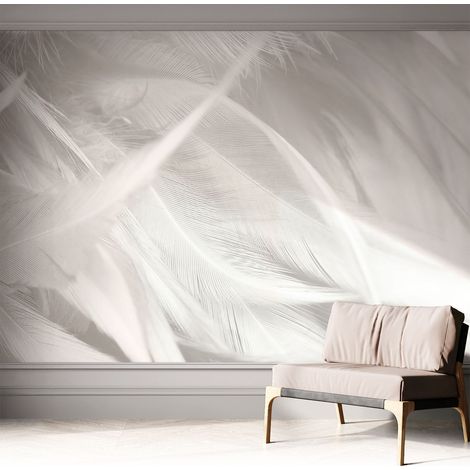 Papier peint autocollant Mural avec colle pour salon et chambre Décoration murale rapide Plumes subtiles 312x219 cm (1/5)
