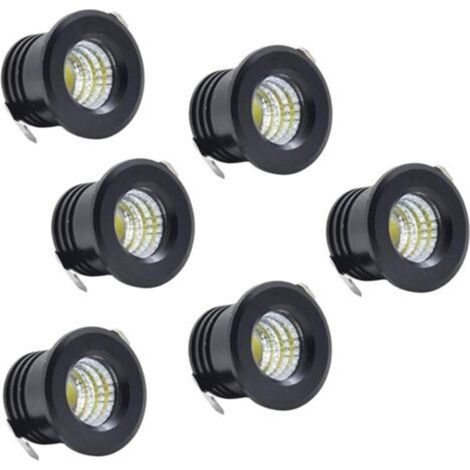 Lot de 6 mini spots LED encastrables noirs – Puissance 3W – Lumière blanche chaude – Diamètre 38mm pour installation plafond ou armoire
