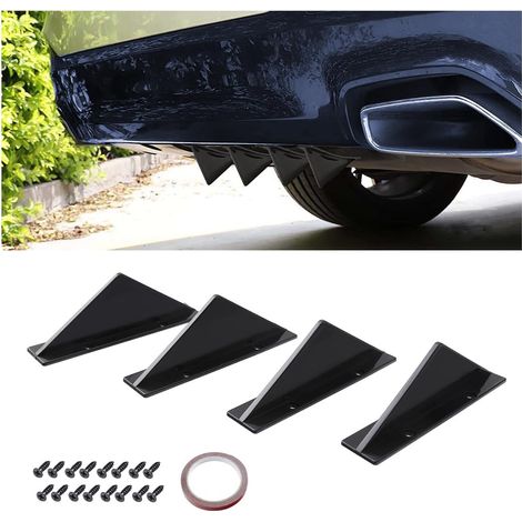 Lot de 4 diffuseurs de pare-chocs arrière de voiture - Aileron de requin - Diffuseur anti-crash - Noir plat (1/5)